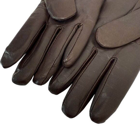 NORDSTROM Womens Leather Gloves Size Small Dark Brown Fur Lining - Picture 6 of 8